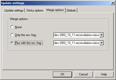 WinCVS update dialog - third tab