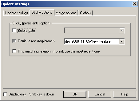 WinCVS update dialog - second tab